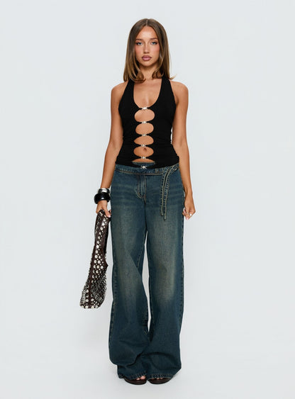 Sheelah Cut Out Sleeveless Top Black