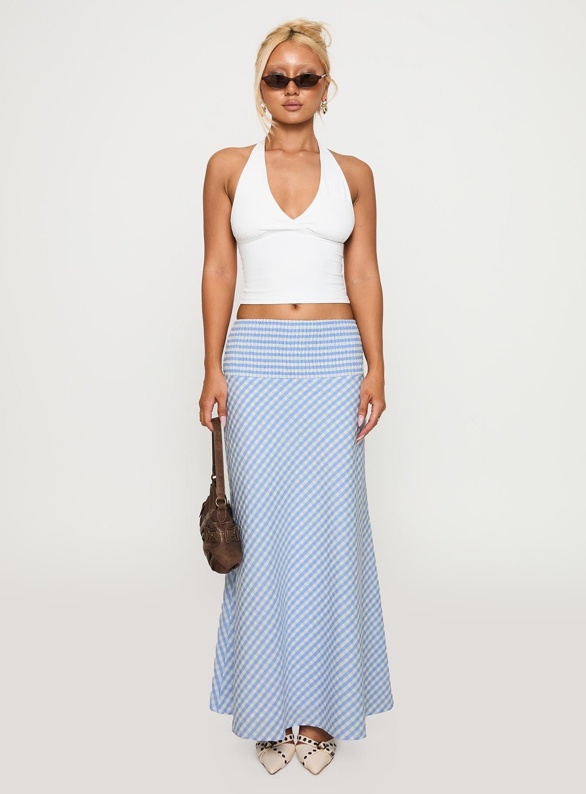 Every Girl Shirred Maxi Skirt Blue Check