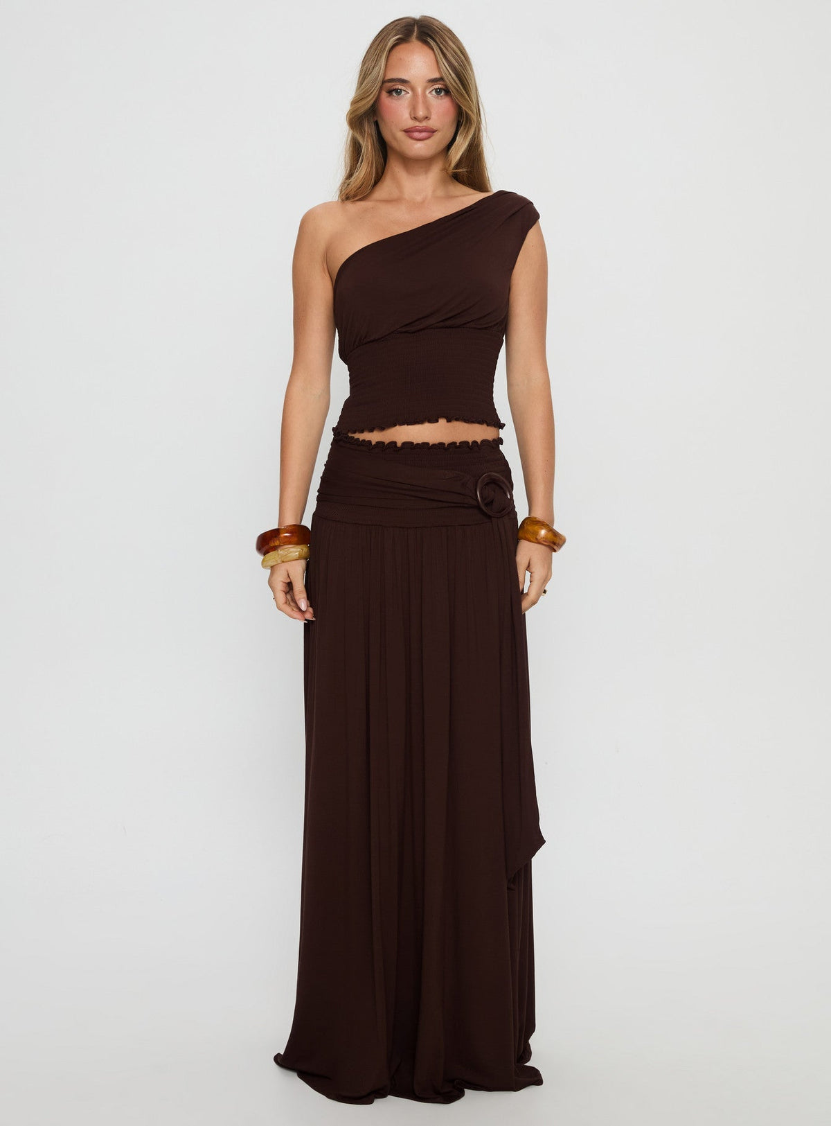 Full Orbit One Shoulder Top Chocolate