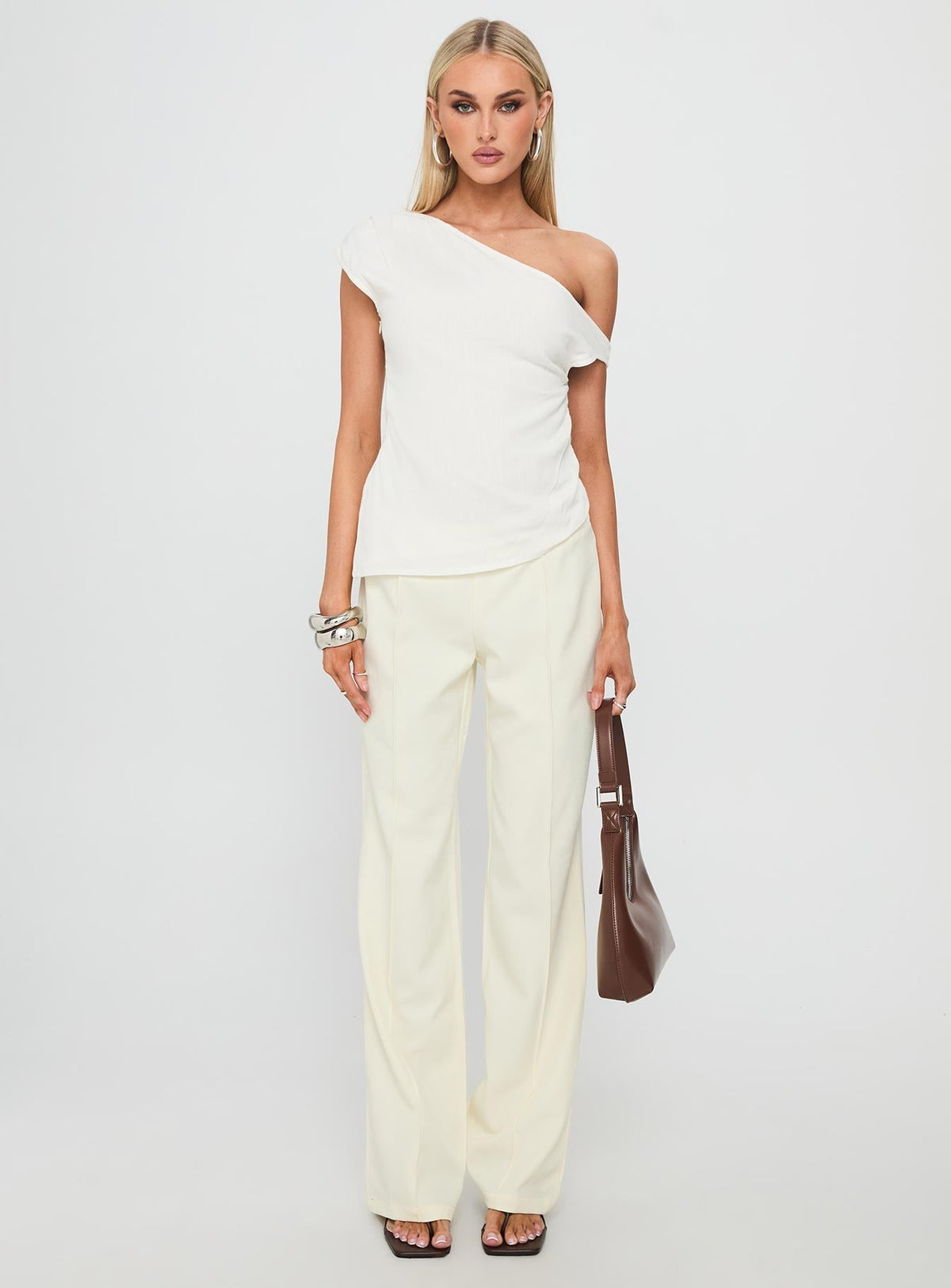 Kaylani One Shoulder Drape Top White
