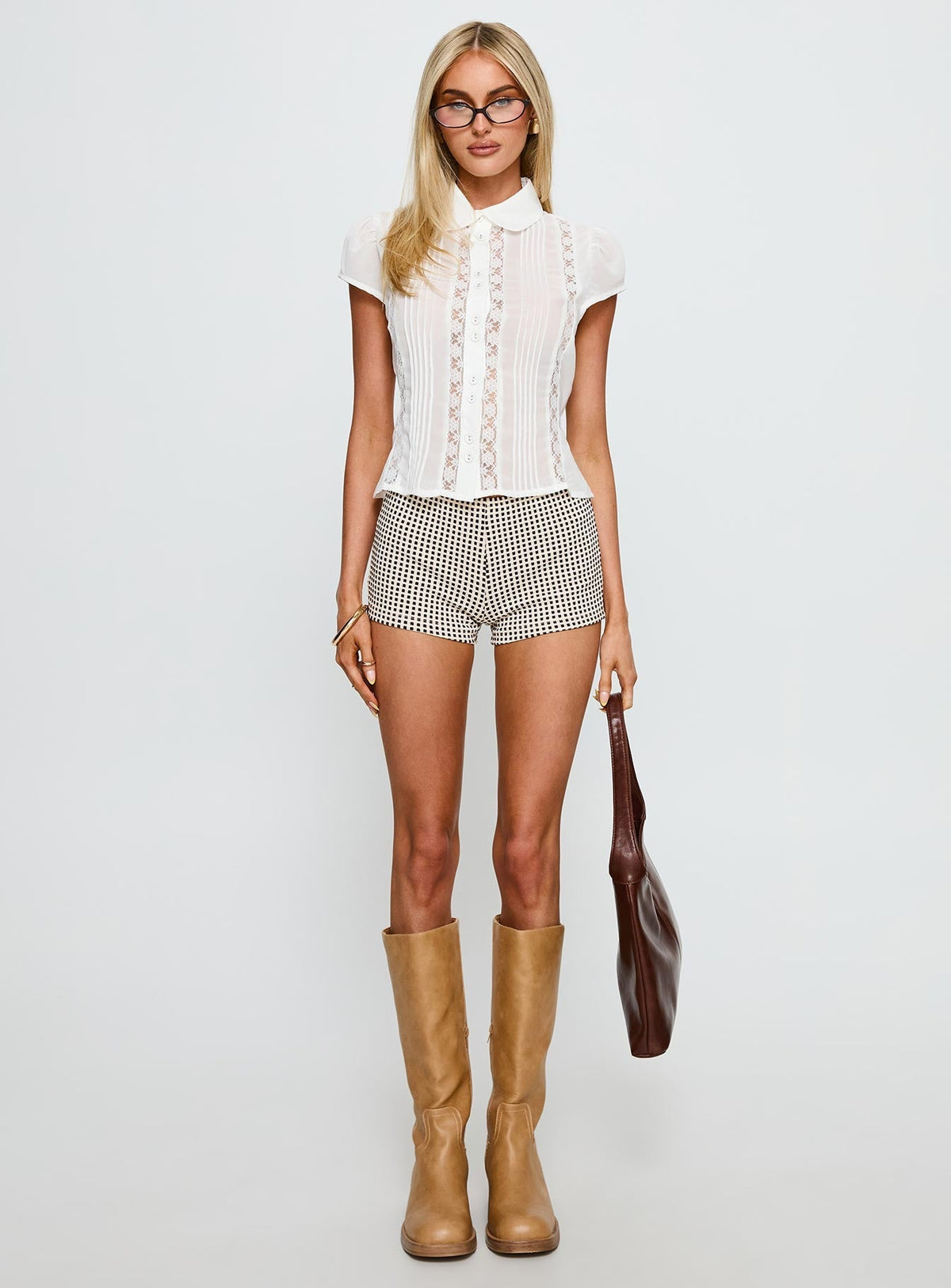 Come My Way Micro Shorts Brown / White