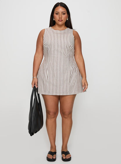 Yumiko Romper Brown Stripe Curve