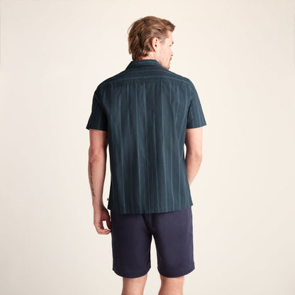 Boldon Mens 100% Cotton Supersoft Short Sleeve Shirt - Dark Indigo Stripe