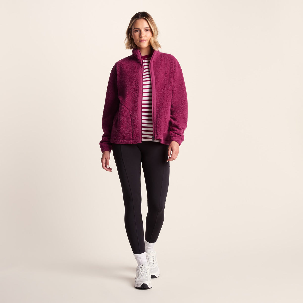 Emilie Womens Relaxed Fit Sherpa Fleece - Washed Burgundy