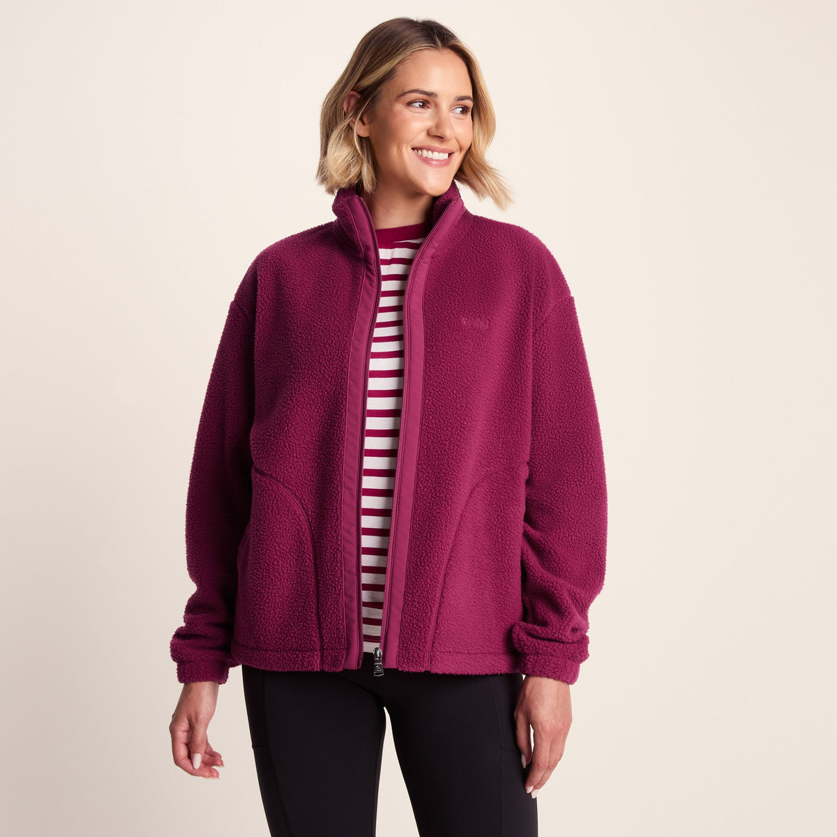 Emilie Womens Relaxed Fit Sherpa Fleece - Washed Burgundy