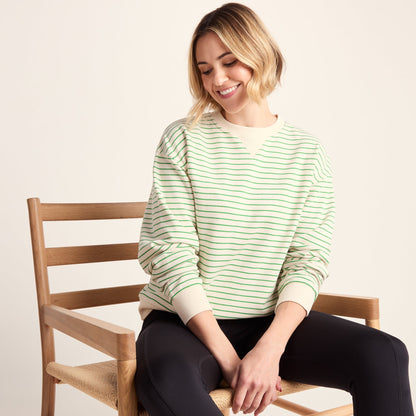 Marsella Womens Relaxed Fit Supersoft Sweat - Basil Green Stripe