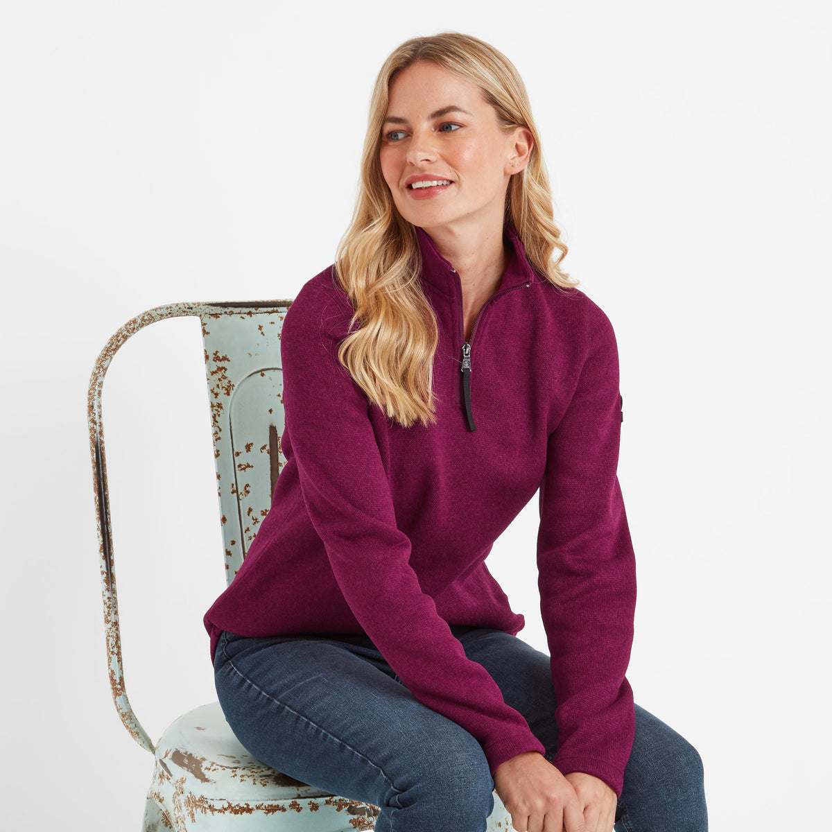 Pearson Womens Knitlook Quarter Zip Fleece - Purple Berry Marl
