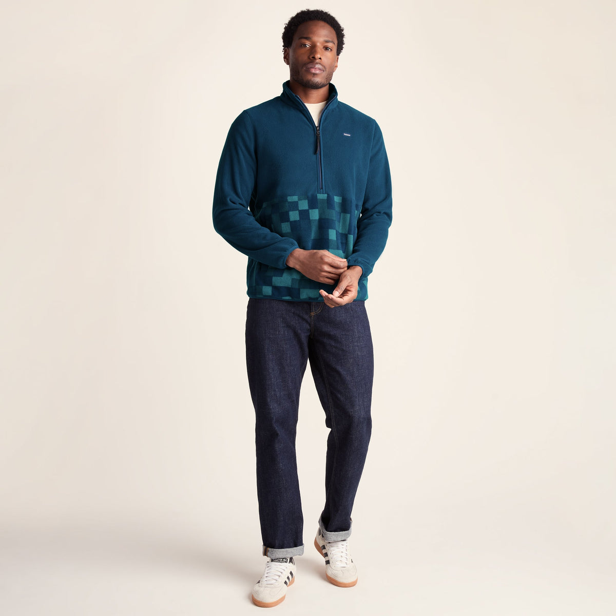 Ryle Mens Relaxed Fit Microfleece Zip Neck - Inky Blue
