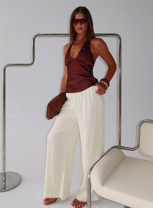 Nonnah Chiffon Straight Leg Pants Cream