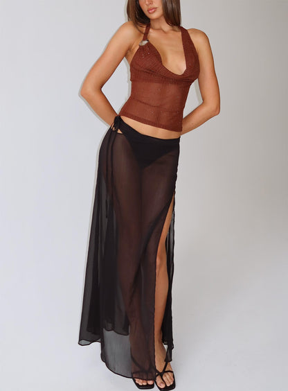 Onyxa Sheer Wrap Maxi Skirt Black
