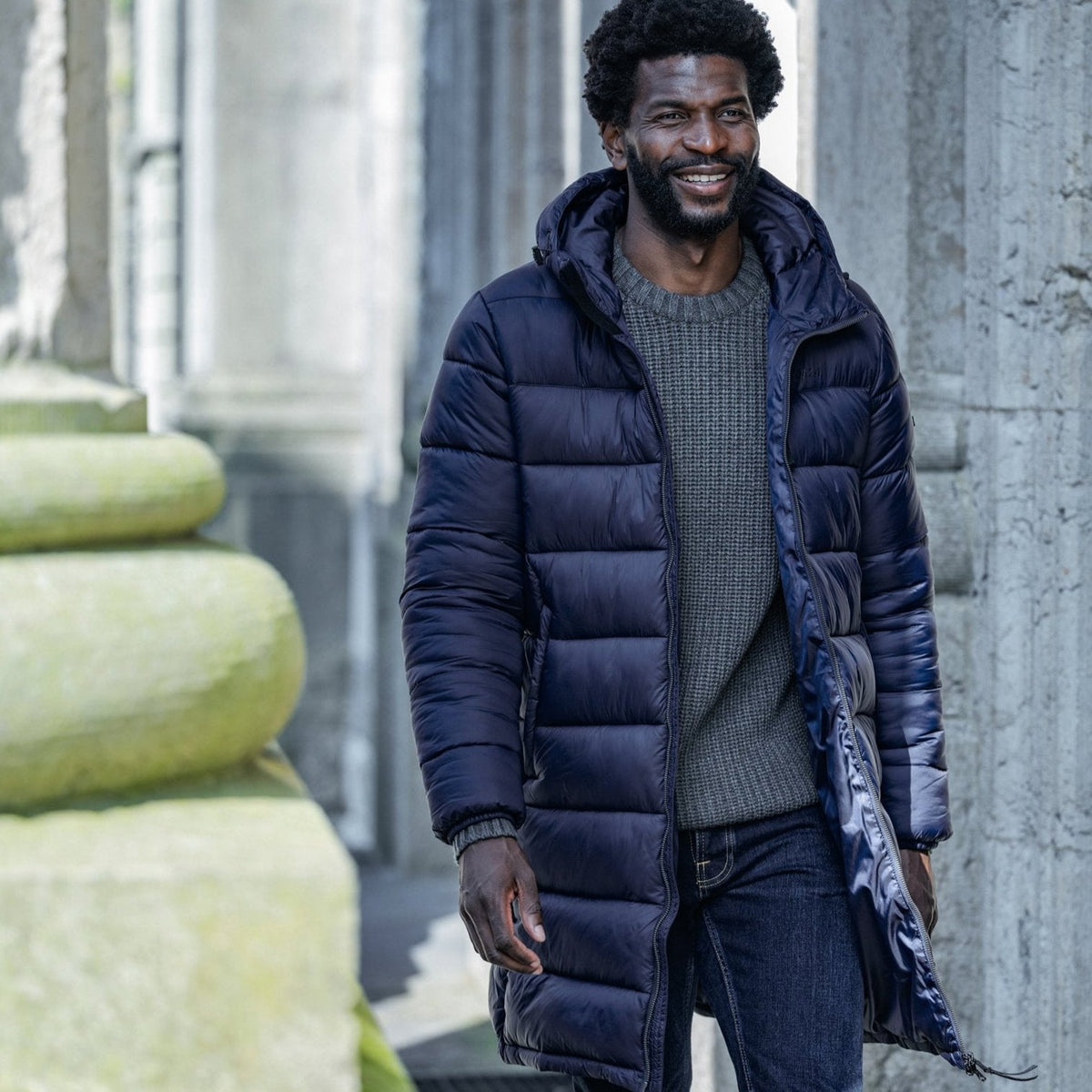 Barnby Mens Long Padded Jacket - Dark Indigo