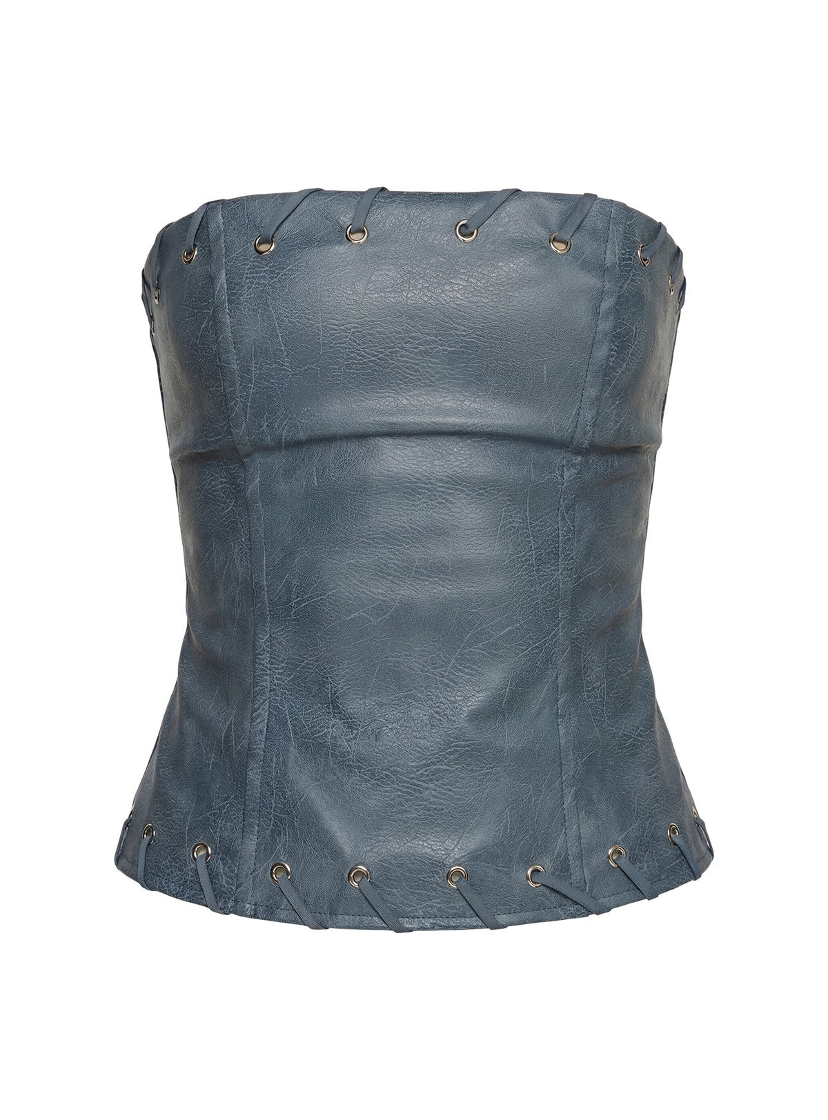 Pammie Faux Leather Strapless Top Blue