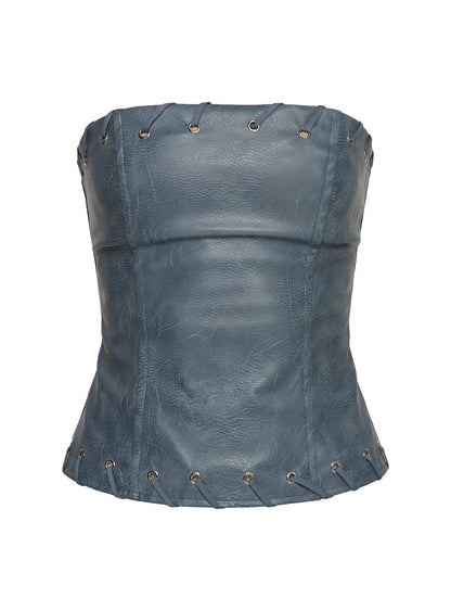 Pammie Faux Leather Strapless Top Blue