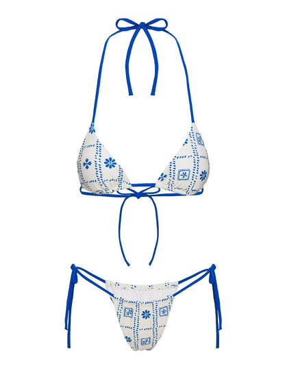Jenner Tie Side Ruched Bikini Bottom White / Blue Floral