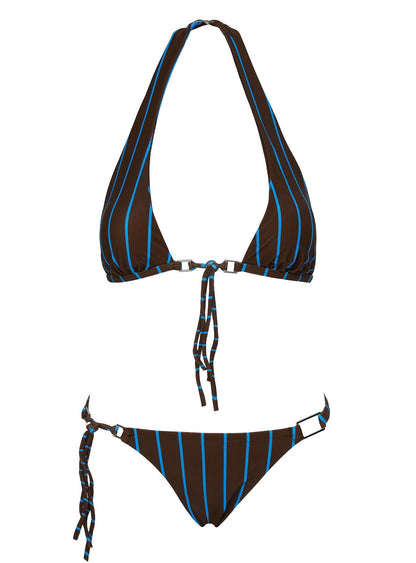 Janessa Hardware Tie Side Bikini Bottoms Brown / Blue Stripe