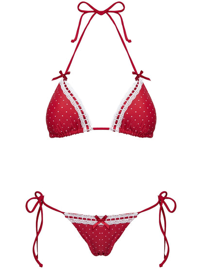 Jenner Triangle Bikini Top Red Polka