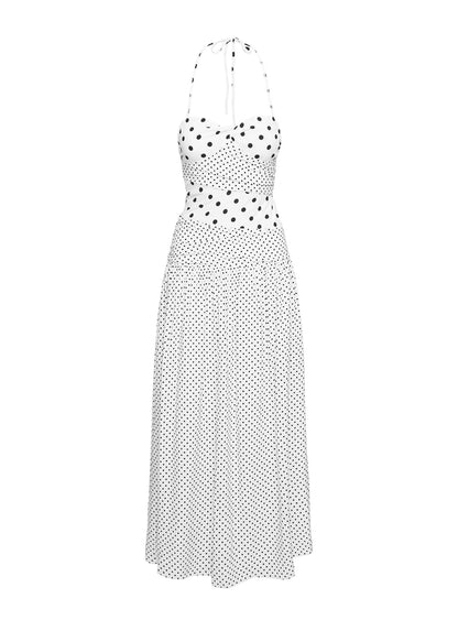 Marguerite Halter Maxi Dress White Polka Petite