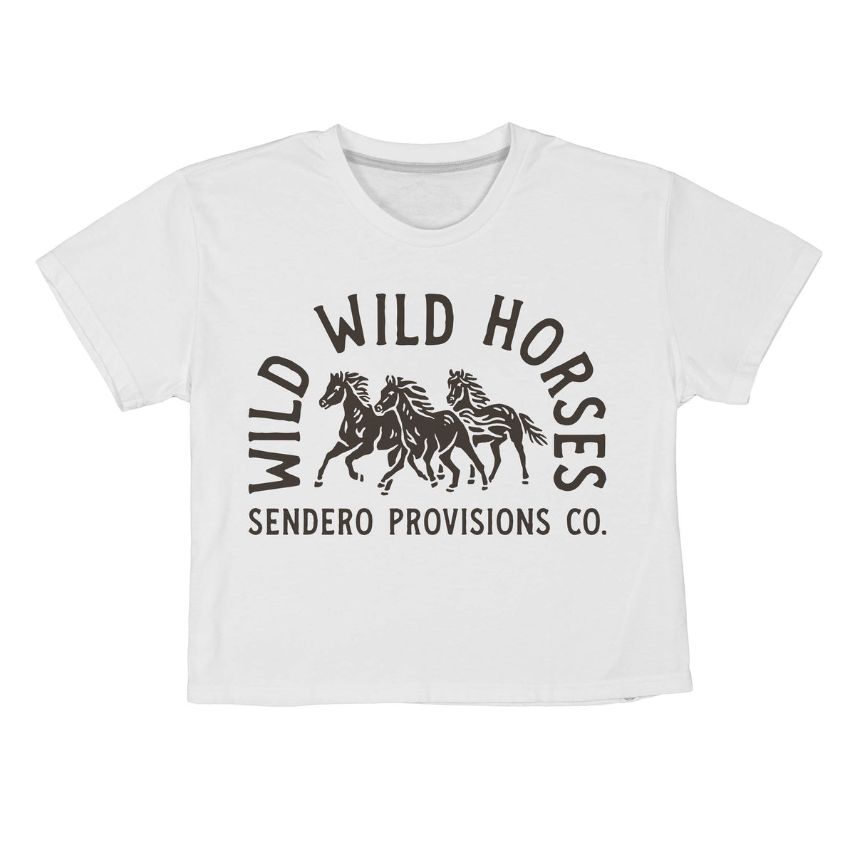 Wild Wild Horses Boxy Tee - Vintage White/Brown Print