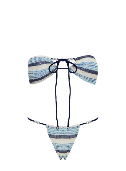Tropical Vibes Bandeau Bikini Top Blue Stripe