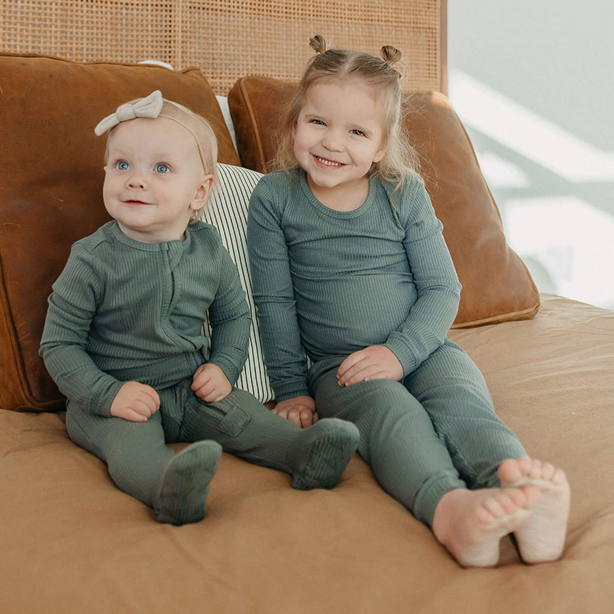 Rib Knit Zip-Up Footie Pajama - Moss