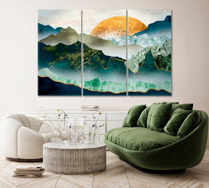 Abstract Mountains at Sunset Wall Art Frame Canvas Printing Decor-3Panels