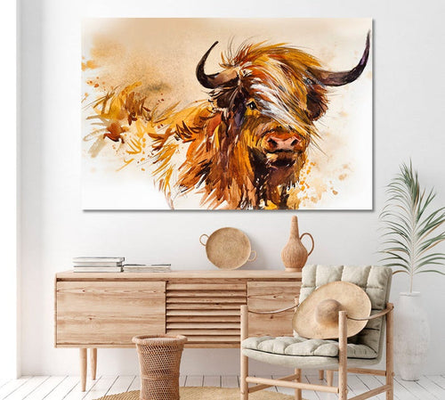 Abstract Scottish Highland Cow Wall Art Decor Frame Canvas Printing-1Panel