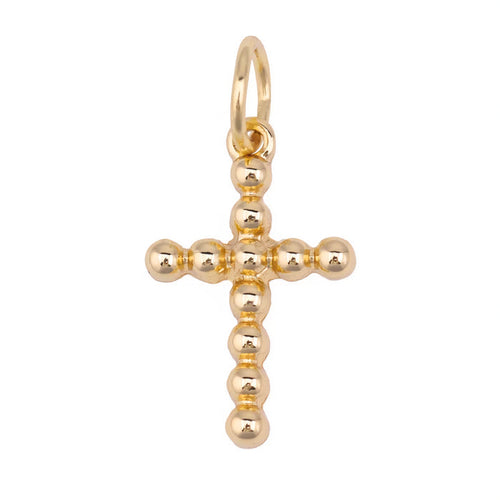 Beaded Cross Charm in Shiny Gold