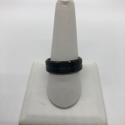 Black Titanium Ring with a Blue Stripe