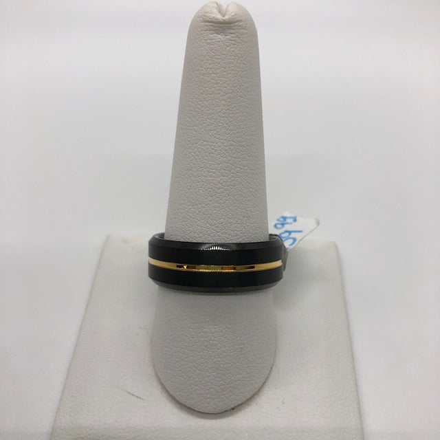 Black Titanium Ring with a Brass Stripe