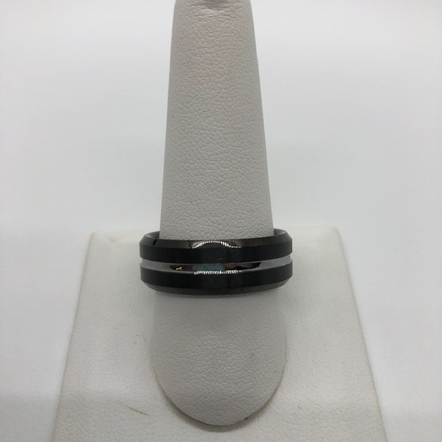 Black Titanium Ring with a Silver Stripe