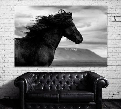 Black Wild Horse Wall Art Decor Frame Canvas Printing-1Panel