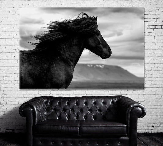 Black Wild Horse Wall Art Decor Frame Canvas Printing-1Panel