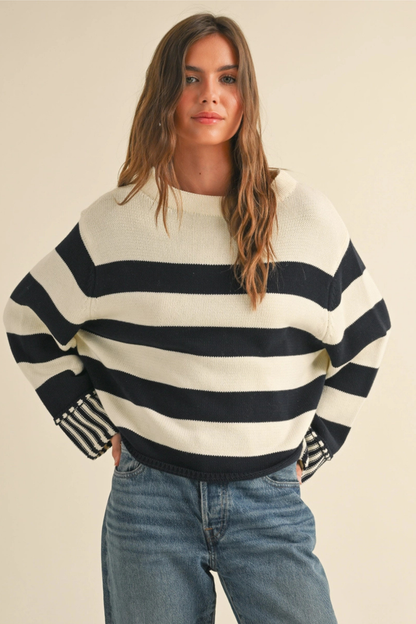 Black/White Striped Sweater Top