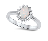 Blue or White Lab Opal and CZ Sunburst Ring