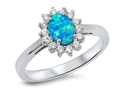 Blue or White Lab Opal and CZ Sunburst Ring