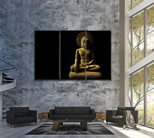 Buddha Meditation Wall Art Frame Canvas Printing Decor-3Panels