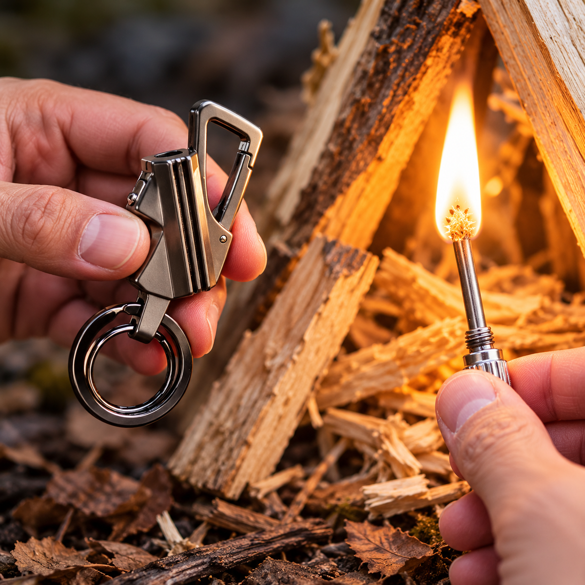 🔥 Limited-Time Offer | 3-in-1 Survival Keychain – Refillable Fire Starter, Bottle Opener & Carabiner Clip for Camping & Everyday Carry