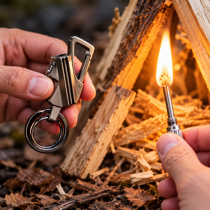 🔥 Limited-Time Offer | 3-in-1 Survival Keychain – Refillable Fire Starter, Bottle Opener & Carabiner Clip for Camping & Everyday Carry