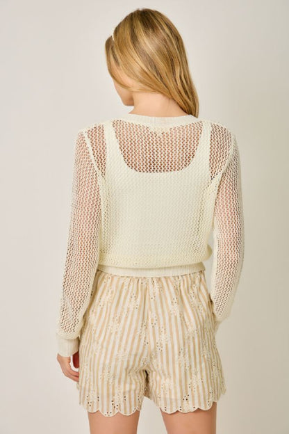 Crochet Knit Sweater Cardigan Ivory