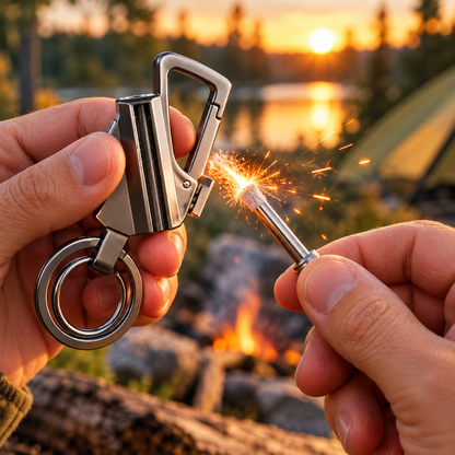 🔥 Limited-Time Offer | 3-in-1 Survival Keychain – Refillable Fire Starter, Bottle Opener & Carabiner Clip for Camping & Everyday Carry
