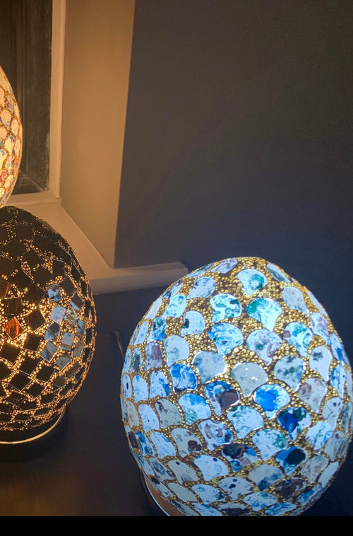 Egg lamp mosaic blue half price-Renaissance Design Studio