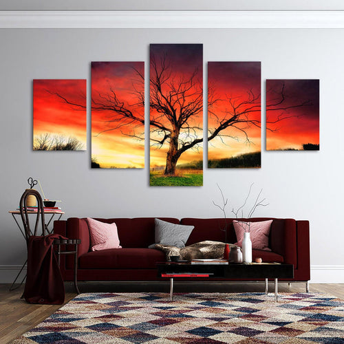 Fall Red Tree Red Sky Nature Scenery Wall Art Frame Canvas Printing Decor
