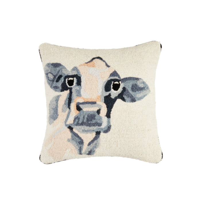 Farm Cow Hooked Wool Pillow