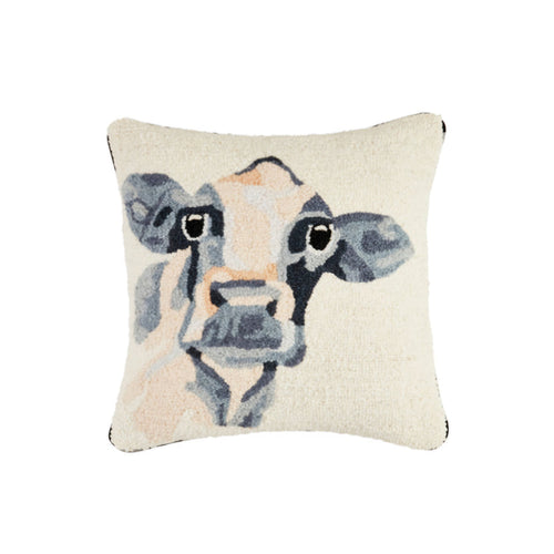 Farm Cow Hooked Wool Pillow
