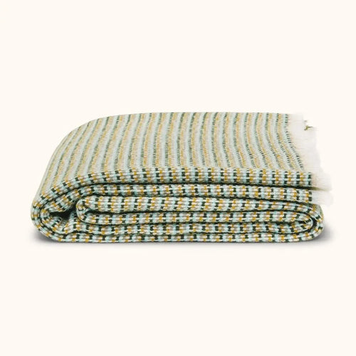 Feliz Wool-Cotton Blend Throw Blanket in Yellow, Blue, Green