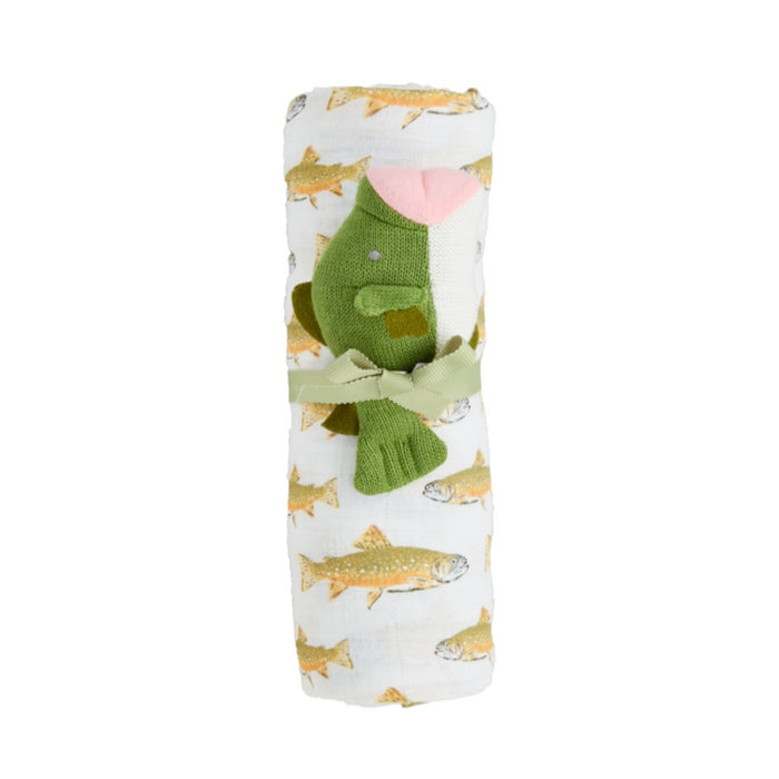 Fish Swaddle & Rattle Set
