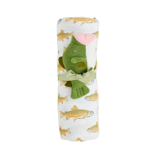 Fish Swaddle & Rattle Set