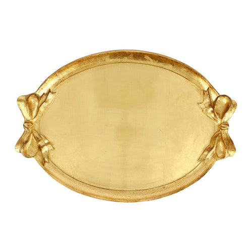Florentine Wooden Accessories Gold Bow Handles Oval Tray