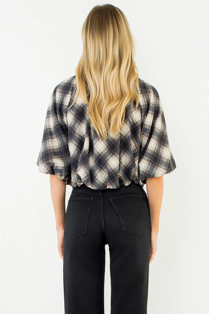 Flowy Cinched Plaid Top