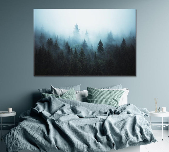 Foggy Spruce Forest Wall Art Decor Frame Canvas Printing-1Panel